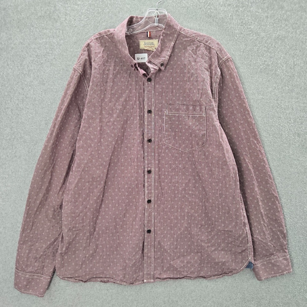 Boston Traders‎ Men Button Up Shirt 2XL Red Shepherd Check Long Sleeve Collar